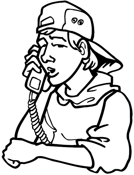 Teen talking on phone vinyl sticker. Customize on line. Telephone 091-0206